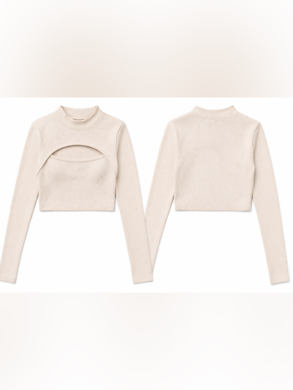 Hotouch Ribbed Cutout Crop Top Medium Cream Long Sleeve Fitted Trendy Top NWT - Picture 2 of 2